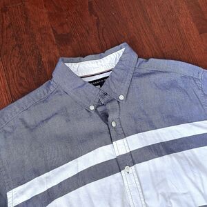Tommy Hilfiger Large Casual Oxford Shirt Blue White Striped Cotton Button Down